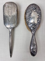 2 Vintage Sterling Silver Hair Brushes.