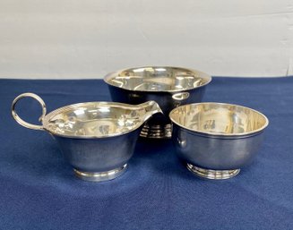 Silver Plate Creamer, Sugar And Bowl