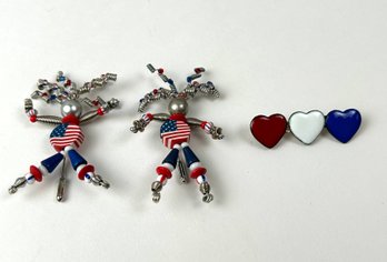 Lot Of 3 Festive USA Pins