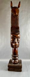 Large African Wood Carving With Horse Head Dress