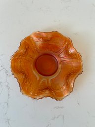Fenton Golden Marigold Ruffled Carnival Glass Dish - Sailboats