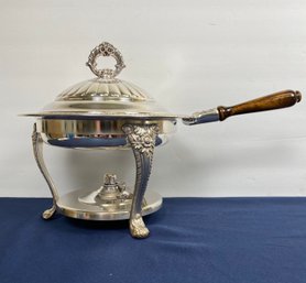 F.B Rogers Silver On Copper Chaffing Dish With Wooden Handle (local Pickup Only)