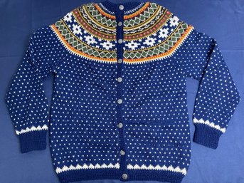 Vintage Fair Isle Cardigan Sweater Hand Made In Norway 100 Wool