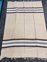 Mexican Blanket Navy Blue, White, Brown And Sand Color.