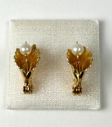 Vintage Lewis Segal Gold Tone & Faux Pearl Earrings
