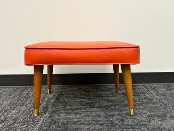 Vintage Mid Century Orange Vinyl Topped Foot Stool