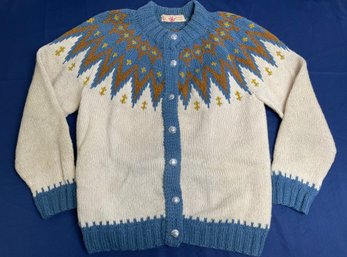 Vintage Fair Isle Cardigan Sweater Hand Made In Denmark 100 Wool