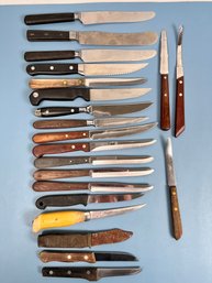 Lot Of 21 Knives Including Schilling, Henckels, Robeson And Kabar.