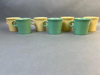 Vintage Set Of 7 Well Used Fiesta Ware Coffee Cups.
