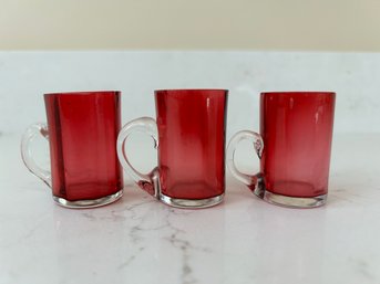 Set Of 3 Handblown Cranberry Shot Glasses