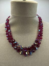 Red 1950's-60's Iridescent Bead Necklace