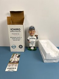 2001 Ichiro Bobblehead With Ticket From Game.