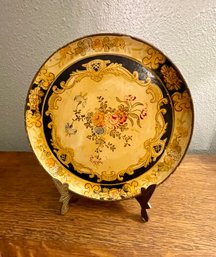 Vintage Round Floral Painted Tray