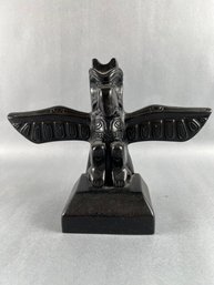 Northwest Native Small Ceramic Totem With Thunderbird