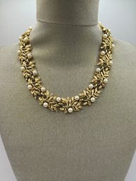 Trifari Gold Tone Necklace With Faux Pearls