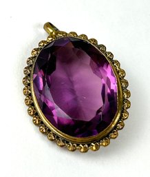 Vintage Costume Jewelry Purple Oval Glass Brooch