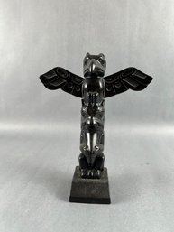 Small Northwest Native Ceramic Totem With Eagle