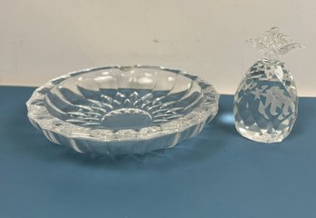 Val St Lambert Ashtray And A Cut Glass Pineapple. *Local Pickup Only*