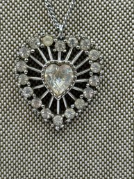 Crown Trifari Sterling Necklace And  Rhinestone Pendant