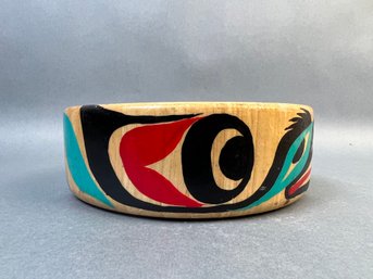 Signed Native American Hand Painted Wood Bowl.