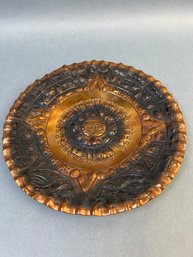Mayan Or Aztec Hammered Copper Calendar Plate.