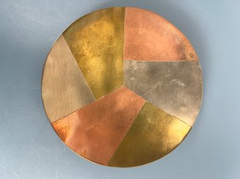 Copper, Brass And Stainless Shallow Pedestal Dish.