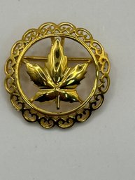 Vintage Leaf In Circle Pin