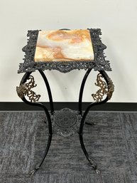 Ornate Cast Iron With Onyx Top Plant Stand