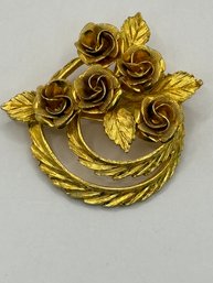 Gold Tone Brooch With Roses By Coro