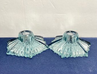 Vintage Light Blue Glass Candle Holders