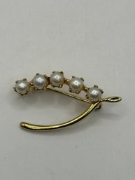 Gold Plated Wishbone With Cultured Pearls