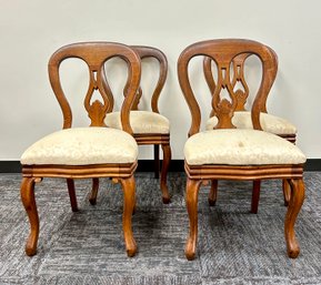 Set Of 4 Antique Wood Upholstered Dining Chairs