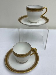 Antique William Guerin & Co Gold Rim Tea Cups And Saucers Pair