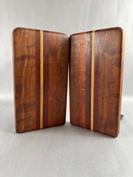 Vintage Handcrafted Wood Inlayed Book Ends