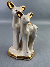 Pair Of Lusterware Deers Made In USA With Gold Ears And Spots