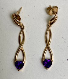 14 K Earrings With Purple Stones