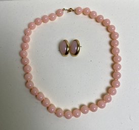 Choker Pink Necklace And Matching Earrings