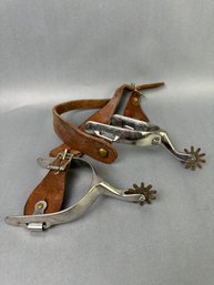 Pair Of Small 1 Inch Spurs With Leather Straps #1