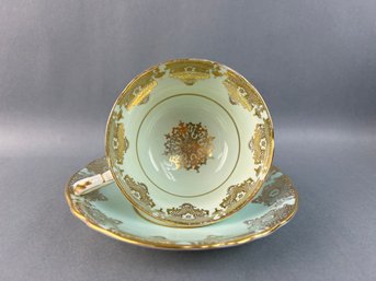 Light Blue Green With Gold Paragon Cup And Saucer