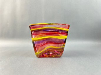 Art Glass Votive Signed M