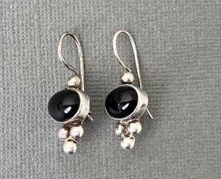 Sterling Silver And Black Stone Earrings.