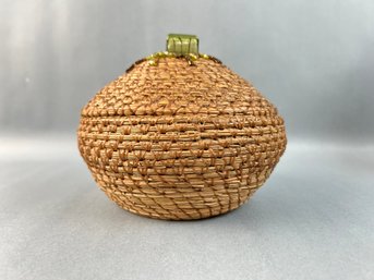 Pine Needle Basket With Blown Glass Top