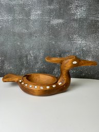 Vintage Pacific Coast Native Loon Wood And Abalone Wood Carving By Vissner