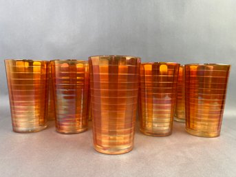 Vintage Marigold Carnival Glass Tumblers Set Of 11
