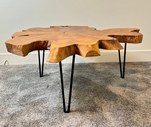 Beautiful Live Edge Round Teak Slab Modern Coffee Table  *Local Pick Up Only*