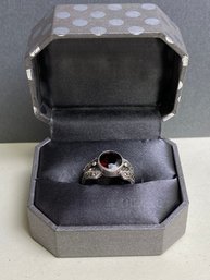 Sterling Silver Ring With Bezzeled Red Stone