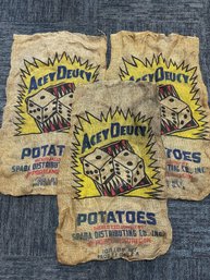 Three Vintage Acey Deucy 100lb Potato Sacks