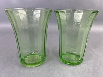 Green Depression Glass With Grape Pattern