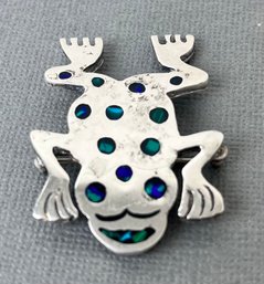 Sterling Silver And Abalone Frog Brooch.