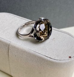 Sterling Ring With Large Smoke Colored Stone